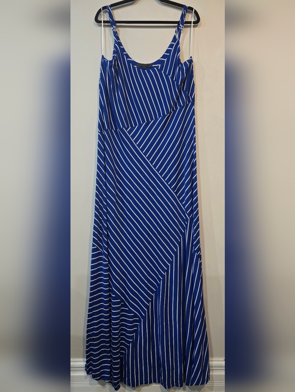 Blue and White Striped Maxi Dress with Scoop Neck. 2x New Noir. Adj Straps